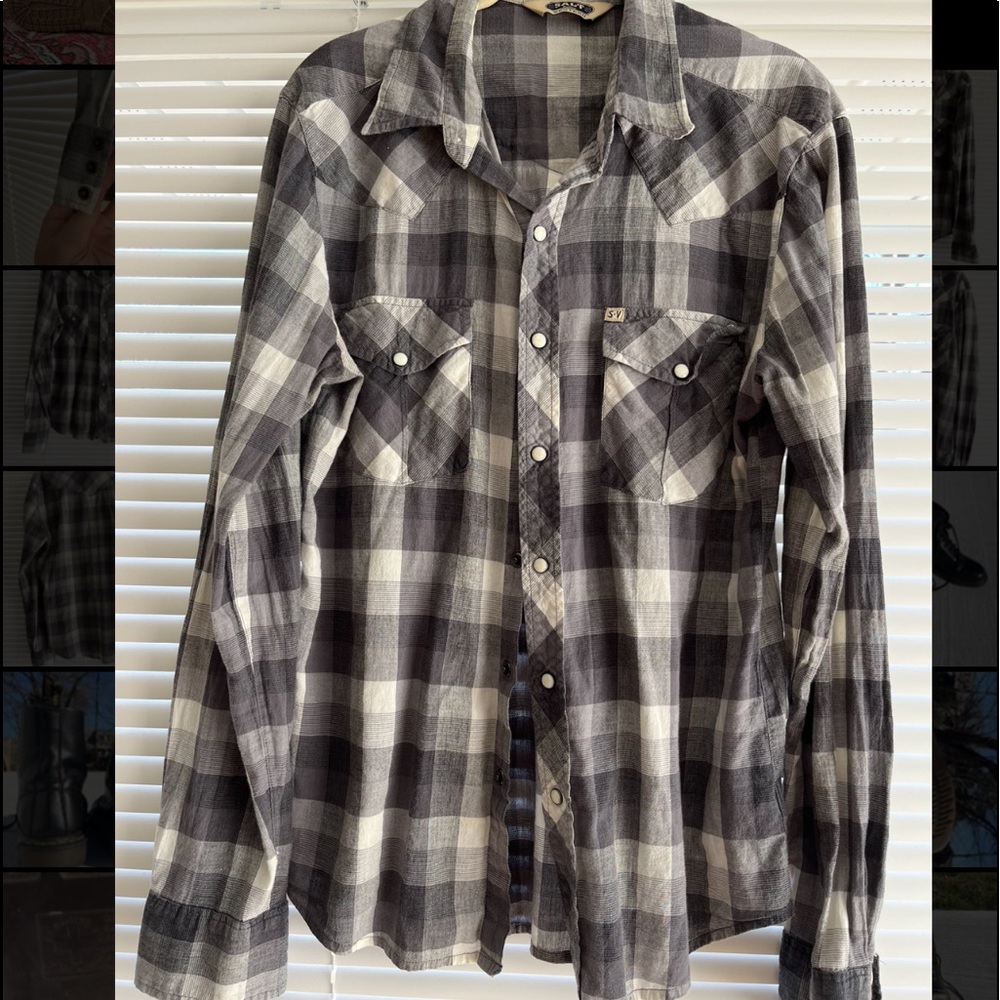 Salt Valley Western Plaid Flannel/Button-Down (it snaps!) —Black/Gray/White